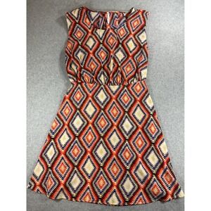 Hello Miss Geometric Diamond Print Open Back Fit & Flare Dress Large 1751